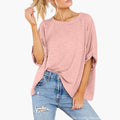 Damska T-shirt w rozmiarze oversize z okrągłym dekoltem i podwiniętymi rękawami