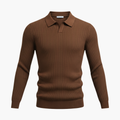 Męski sweter polo z dzianiny z długimi rękawami i prążkowaną teksturą