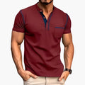 Męska koszulka T-shirt z krótkim rękawem Henley z kieszonką na piersi – górna część z guzikami