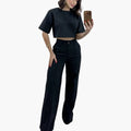 Damski Crop Top z Szerokimi Spodniami i Zestawem Dwuczęściowym