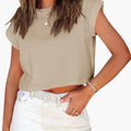 Kobiece Crop Top z Rolowanymi Rękawami i Okrągłym Dekoltem
