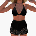 Kobiece bikini w stylu halter z szortami z koronkowym wykończeniem