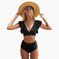 Kobiece bikini z wysokim stanem i falbaniastymi rękawami
