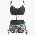 Damski dwuczęściowy bikini w kwiaty z wysokim stanem