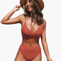 Kobiece bikini dwuczęściowe z wysokim stanem – kostium kąpielowy z dekoltem w serek