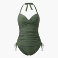 Kobiece tankini w panterkę z dekoltem w serek i wysokim stanem z paskiem