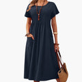 Sukienka Midi dla kobiet z kieszeniami, krótki rękaw, luźny krój, codzienna sukienka