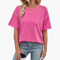 Damska T-shirt w rozmiarze oversize z okrągłym dekoltem i tkanym logo