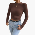 Damski Długi Rękaw Ribbed Crop Top