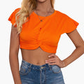 Damski top crop bez rękawów z węzłem z falbaną