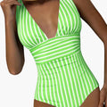 Kobiece Striped One-Piece Swimsuit – Kostium kąpielowy z dekoltem w serek i szerokimi ramiączkami