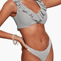 Kobiece paskowane bikini z falbaną i wiązanym dołem