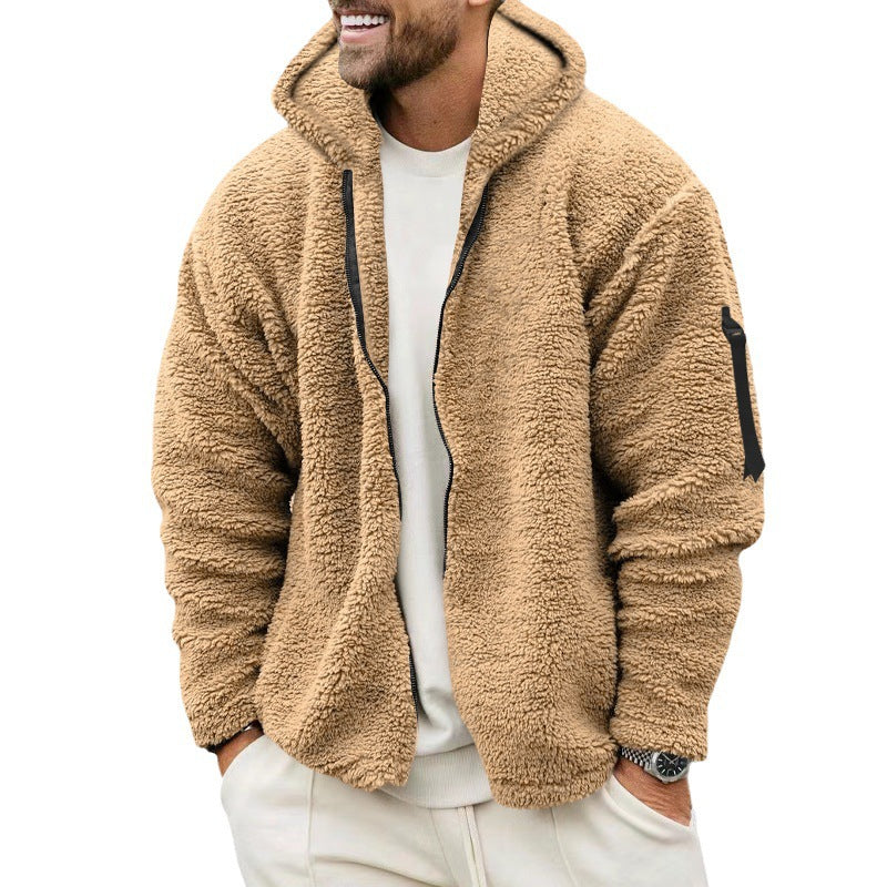 Męska polarowa kurtka teddy z kapturem